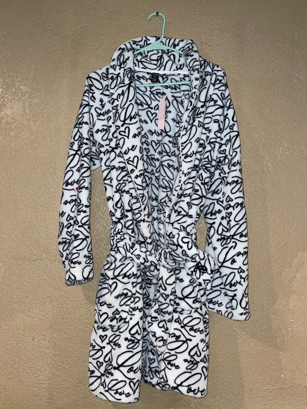 Victoria's Secret White Fleece Robe Jacket with Black Script